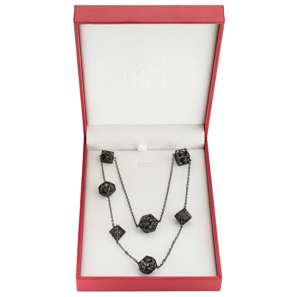 Dragon's Eye 7-die Necklace - Gunmetal with Purple Gems