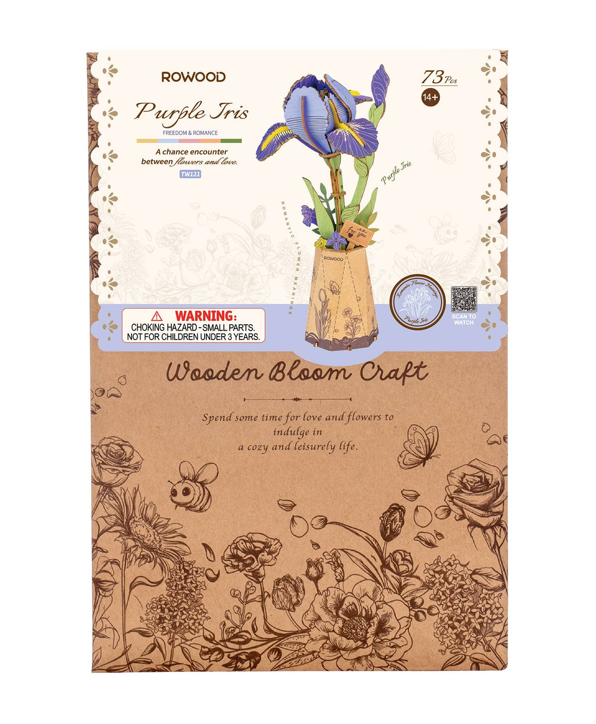 Rowood Purple Iris DIY Wooden Flower 3D Puzzle