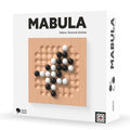 Mabula abstract strategy game with wooden board, glass marbles, and cloth bag