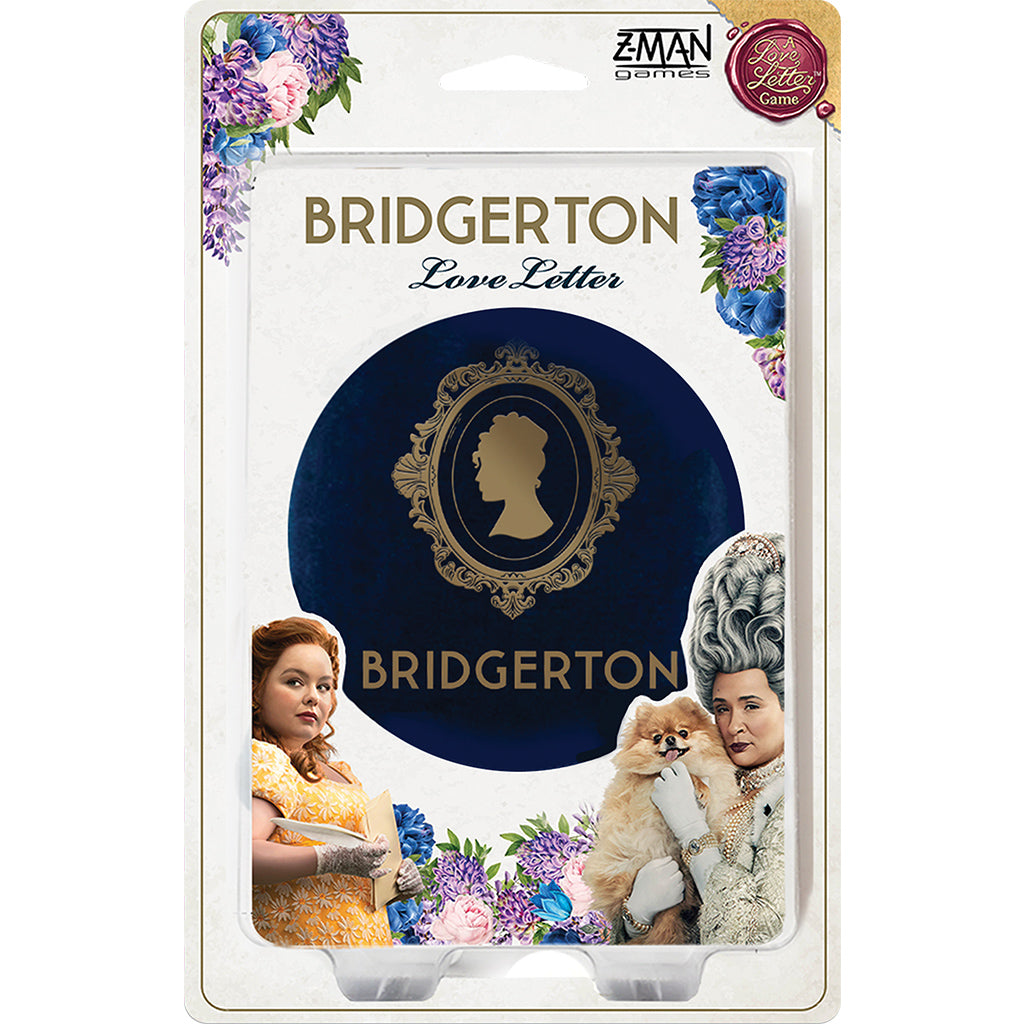 Love Letter Bridgerton micro-game with cards, diamond tokens, cloth bag, and rule sheet